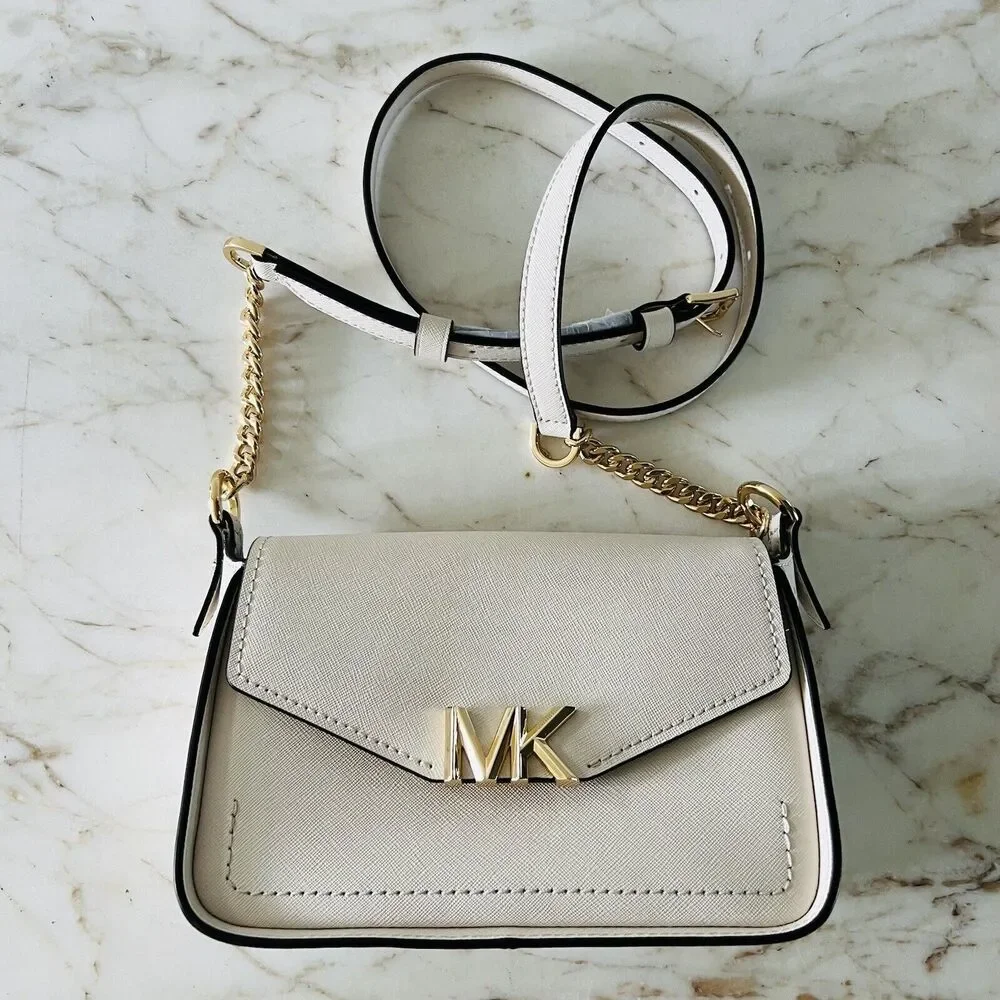 MICHAEL KORS Sylvia Light Cream Leather Small Flap Crossbody Bag